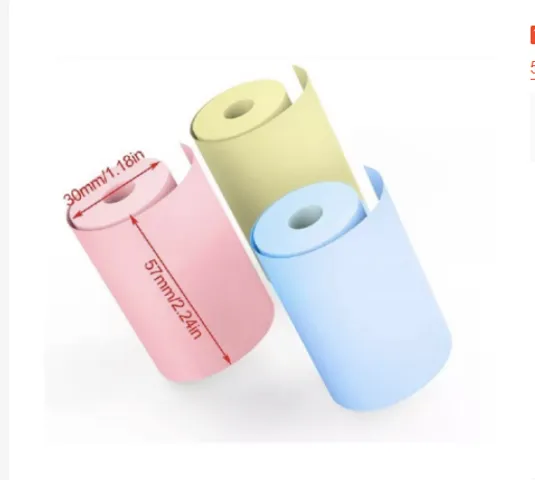 Giấy In Nhiệt Cho Máy Ảnh Lấy Ngay Kids Camera - Bộ 3 Cuộn 57mm Nền Màu Hồng Vàng Xanh, Chất Lượng Hình Ảnh Sắc Nét
