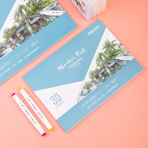 Giấy Vẽ Màu Marker Deli 73609/73610 - Giấy Định Lượng 250g, A4, 30 Trang, Chuyên Dùng Cho Tranh Vẽ Chi Tiết