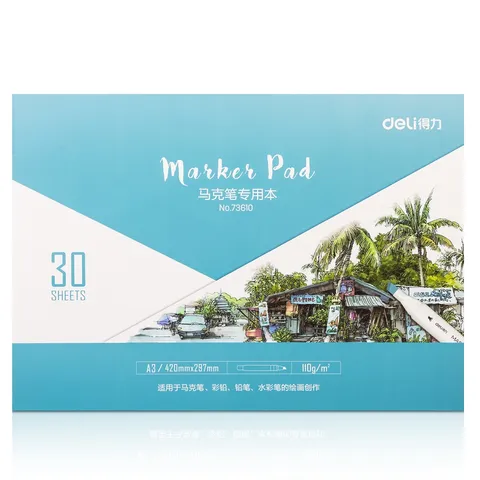 Giấy Vẽ Màu Marker Deli 73609/73610 - Giấy Định Lượng 250g, A4, 30 Trang, Chuyên Dùng Cho Tranh Vẽ Chi Tiết