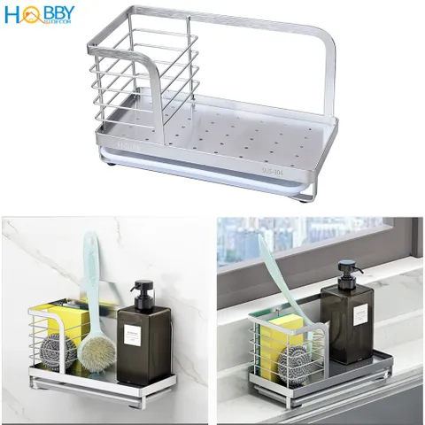 Kệ Đựng Đồ Rửa Chén Inox Dán Tường Hobby KRC7 Có Khay Hứng Nước - Giải Pháp Tổ Chức Căn Bếp Gọn Gàng, Bền Đẹp