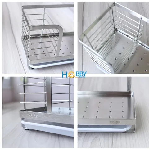 Kệ Đựng Đồ Rửa Chén Inox Dán Tường Hobby KRC7 Có Khay Hứng Nước - Giải Pháp Tổ Chức Căn Bếp Gọn Gàng, Bền Đẹp