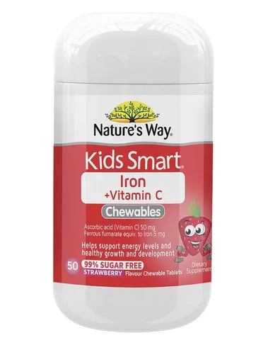Kẹo bổ sung sắt và Vitamin C Nature's Way Kids Smart cho bé - Hương vị dâu thơm ngon, không gây táo bón, tăng cường hấp thụ dinh dưỡng 50 viên