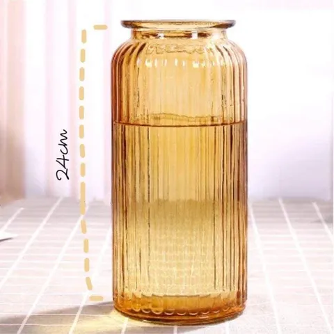 Lọ Hoa Thủy Tinh Hình Trụ Tròn Sọc Dọc Vintage - Trang Trí Nhà Cửa Sang Trọng, Đẹp Mắt 24cm x 10cm