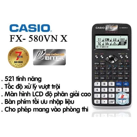 Máy Tính Khoa Học Casio FX-580VN X - Dành Cho Học Sinh Cấp 2 Cấp 3 - Màn Hình LCD Cao Cấp, Hiệu Suất Tính Toán Nhanh
