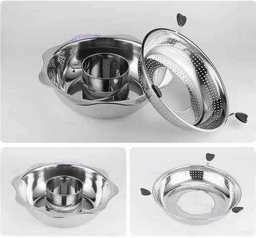 Nồi Lẩu Xoay Inox 2 Khoang 2 Tầng 3L - Dùng Cho Bếp Từ & Gas, Lẩu Cay Không Cay, Tiện Lợi Cho Gia Đình