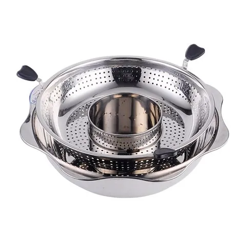 Nồi Lẩu Xoay Inox 2 Khoang 2 Tầng 3L - Dùng Cho Bếp Từ & Gas, Lẩu Cay Không Cay, Tiện Lợi Cho Gia Đình
