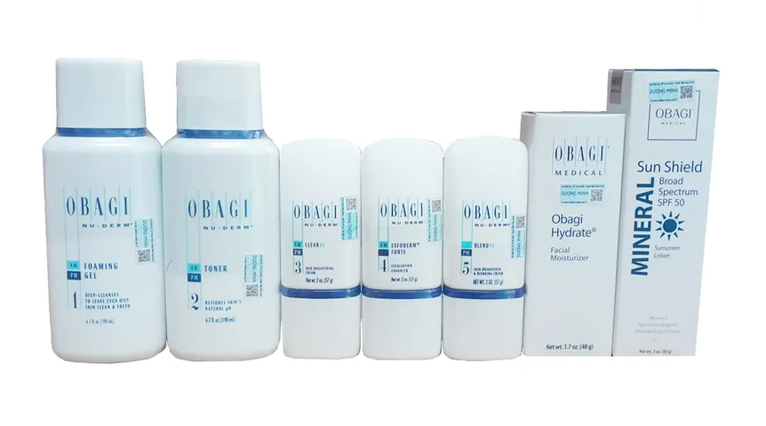 Bộ dưỡng trắng da Obagi Fx Starter System Norm-Oily - Set 7 sản phẩm cho da dầu, dưỡng trắng, mờ thâm hiệu quả, an toàn với 7% Arbutin