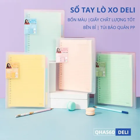Sổ bìa cứng ghi chép A5/B5 Deli QHA560 - Sổ gáy lò xo tiện lợi, chất lượng giấy tốt, dễ sử dụng cho mọi đối tượng.