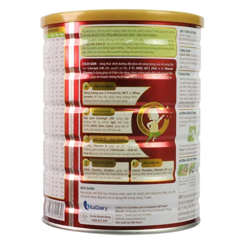 Sữa Bột Dinh Dưỡng Colos Gain Tăng Cân Cho Bé 1-10 Tuổi - Hỗ Trợ Phát Triển Khỏe Mạnh, Ăn Ngon Miệng, 800g