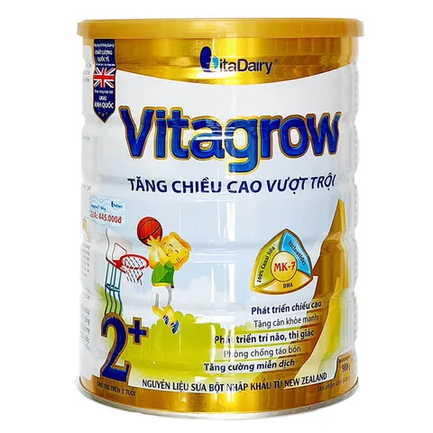 Sữa VitaGrow 2+ 900g - Hỗ trợ tăng chiều cao và cân nặng tối ưu cho trẻ từ 2 tuổi, bổ sung Canxi, DHA, Vitamin và MK7.