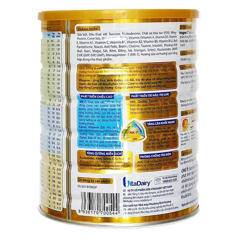 Sữa VitaGrow 2+ 900g - Hỗ trợ tăng chiều cao và cân nặng tối ưu cho trẻ từ 2 tuổi, bổ sung Canxi, DHA, Vitamin và MK7.