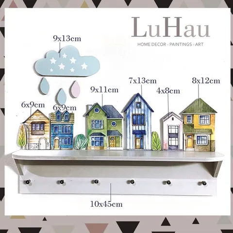 Thanh 6 Móc Treo Gắn Tường Bằng Gỗ Hình Ngôi - Trang Trí Nhà Tắm, Nhà Bếp Luhau Decor Chịu Nước, Chắc Chắn, Thẩm Mỹ