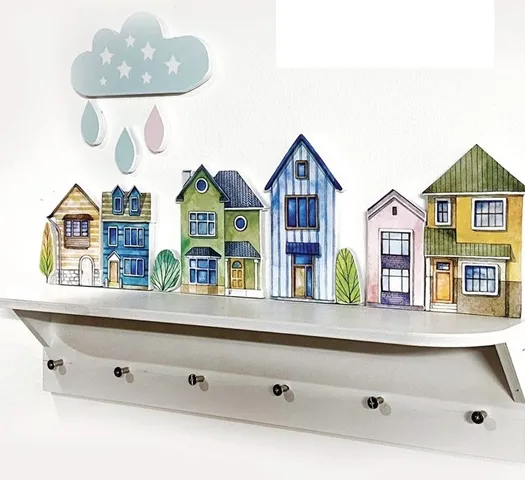 Thanh 6 Móc Treo Gắn Tường Bằng Gỗ Hình Ngôi - Trang Trí Nhà Tắm, Nhà Bếp Luhau Decor Chịu Nước, Chắc Chắn, Thẩm Mỹ