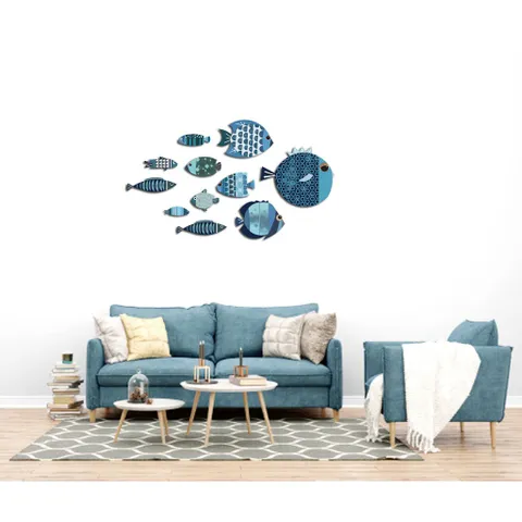 Tranh Decor Dán Tường The Little Blue Fishes - Chất Liệu Formex Bền Đẹp, Phù Hợp Trang Trí Nhà Cửa, 11 Mẫu Cá Xanh Tươi Mát