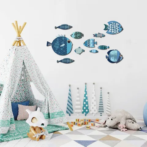 Tranh Decor Dán Tường The Little Blue Fishes - Chất Liệu Formex Bền Đẹp, Phù Hợp Trang Trí Nhà Cửa, 11 Mẫu Cá Xanh Tươi Mát