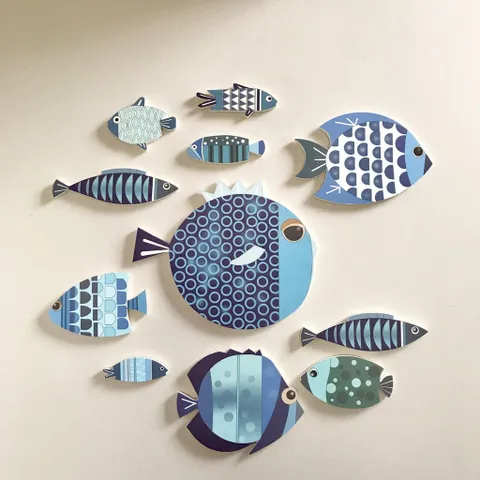 Tranh Decor Dán Tường The Little Blue Fishes - Chất Liệu Formex Bền Đẹp, Phù Hợp Trang Trí Nhà Cửa, 11 Mẫu Cá Xanh Tươi Mát