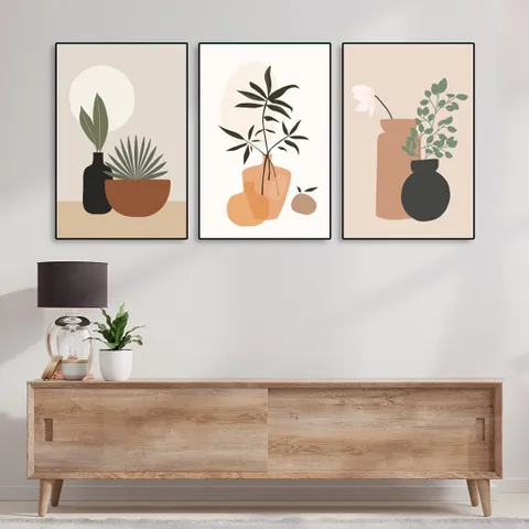 Tranh Canvas Treo Tường Vintage - Bộ 3 Bức Khung Gỗ PVC, Trang Trí Phòng Khách, Phòng Ngủ, Phòng Làm Việc 30x40cm và 40x60cm