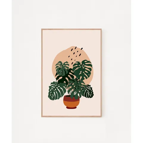 Tranh Treo Tường Họa Tiết Lá Cây Tropical Khung Gỗ Tự Nhiên - Trang Trí Không Gian Sống Tươi Mát và Độc Đáo