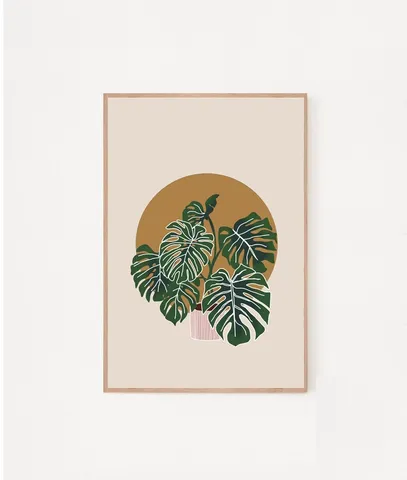 Tranh Treo Tường Họa Tiết Lá Cây Tropical Khung Gỗ Tự Nhiên - Trang Trí Không Gian Sống Tươi Mát và Độc Đáo