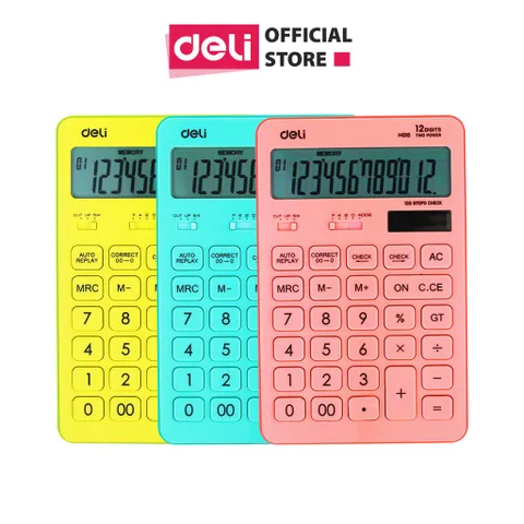 Máy Tính Để Bàn Deli 12 Số Nhiều Màu Sắc - Thiết Kế Gọn Nhẹ, Tính Toán Chính Xác, Dụng Cụ Học Tập Tiện Lợi
