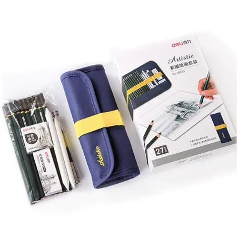 Bộ Dụng Cụ Vẽ Phác Thảo Mỹ Thuật Deli 58125 - 27 Phụ Kiện Chuyên Nghiệp Gọn Nhẹ, Tiện Dụng Cho Nghệ Sĩ