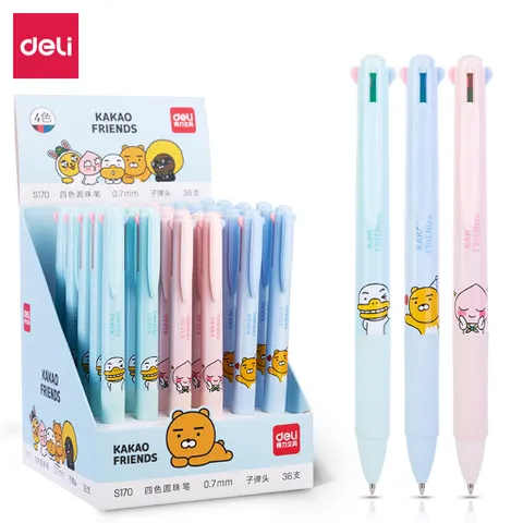 Bút Bi Bấm 4 Màu Deli S170 - Bút 0.7mm Tiện Lợi, Ngòi Đen Đỏ Xanh Dương Xanh Lá, Văn Phòng Phẩm Chất Lượng Cao