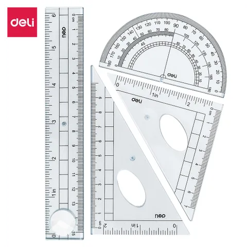 Bộ 4 Dụng Cụ Học Tập Deli E9597 - Thước Kẻ, Thước Eke, Thước Đo Độ - Công Cụ Học Tập Chất Lượng Cao Cho Học Sinh Vẽ Thiết Kế