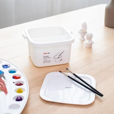 Xô Rửa Cọ Vẽ 2 Ngăn Bằng Nhựa Deli 73874 - Giúp Rửa Sạch, Vắt Nước, Thiết Kế Tiện Lợi Cho Nghệ Sĩ Vẽ