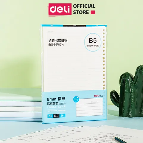 Lõi giấy thay thế sổ A5 B5 Deli - Kẻ ngang, ô vuông NA560/NB560, 60 trang cho văn phòng và học tập