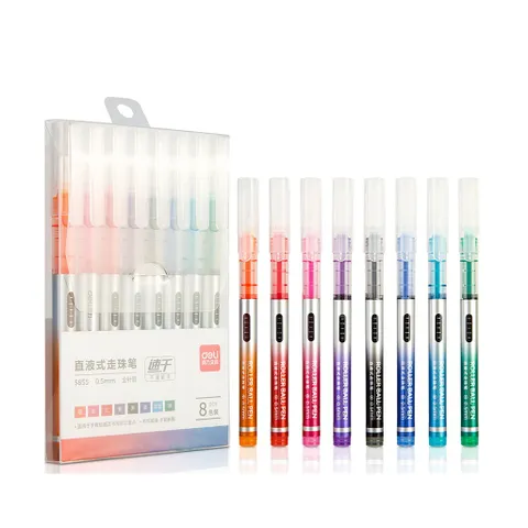 Bộ 8 bút gel Deli 0.5mm viết Calligraphy S855 - Mực trơn chất lượng, màu sắc bắt mắt cho nghệ thuật thư pháp và vẽ nét tinh tế