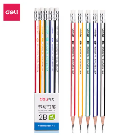 Vỉ 10 Bút Chì Gỗ Lục Giác 2B HB Kèm Đầu Tẩy Deli 33431 - Bút Vẽ Chất Lượng Cho Học Sinh và Nghệ Sĩ