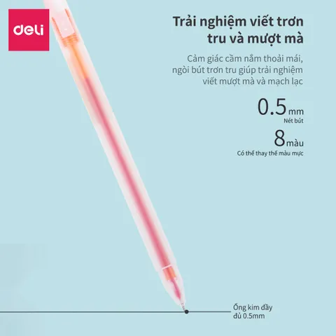 Bộ 8 Bút Gel Nước Nhiều Màu Ngòi 0.5mm Deli 33160 - Thiết Kế Thời Trang, Kẹp Tiện Lợi Cho Học Sinh Và Văn Phòng