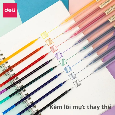 Bộ 8 Bút Gel Nước Nhiều Màu Ngòi 0.5mm Deli 33160 - Thiết Kế Thời Trang, Kẹp Tiện Lợi Cho Học Sinh Và Văn Phòng