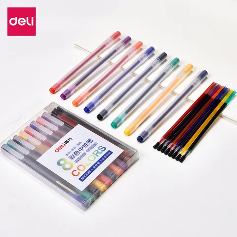 Bộ 8 Bút Gel Nước Nhiều Màu Ngòi 0.5mm Deli 33160 - Thiết Kế Thời Trang, Kẹp Tiện Lợi Cho Học Sinh Và Văn Phòng