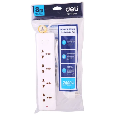 Ổ cắm điện 3m Deli E18338 - Ổ cắm đa năng chống cháy, chất lượng cao, tiện lợi cho gia đình và văn phòng