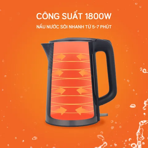 Ấm Siêu Tốc UNIE UE-302 - Dung Tích 1,8L, Công Suất 1800W, Đun Nước Nhanh Chóng, Tiết Kiệm Điện - Thích Hợp Cho Nhà Bếp Hiện Đại