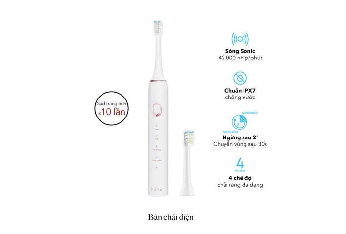 Bàn Chải Điện Halio Sonic SmartClean - Bảo Hành 1 Năm, Công Nghệ Sóng Âm, 4 Chế Độ Làm Sạch, Tiện Dụng Cho Trẻ Em Và Người Lớn