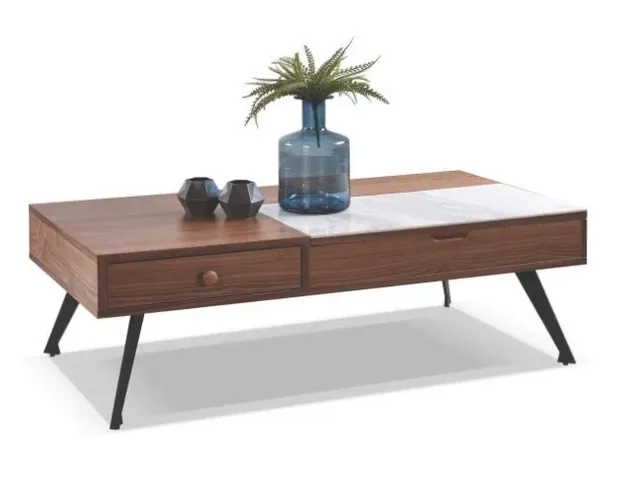 Bàn Trà Orlando Gỗ Óc Chó Hiện Đại - Mặt Ceramic Tây Ban Nha, Thiết Kế Sang Trọng Với Ngăn Kéo Tiện Lợi Từ HomeLand