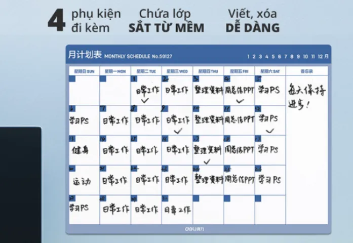 Bảng Nhắc Việc Từ Tính Không Viền Deli 50127 - Bảng Lịch Học Tập Dễ Dàng Lắp Đặt, Thích Hợp Gắn Tủ Lạnh, Bảng Ghi Nhớ Công Việc