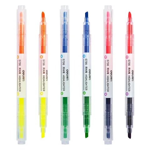 Bộ 3 bút highlight 2 đầu dạ quang Deli S736 - Bút đánh dấu màu sắc nổi bật cho văn phòng phẩm, học tập và ghi chú