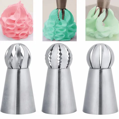 Bộ 3 Đui Bắt Kem Bông Hình Quả Cầu Inox - Dụng Cụ Làm Bánh Tinh Tế, Trang Trí Bánh Ngọt Đẹp Mắt, Thân Thiện Môi Trường