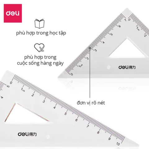 Bộ 4 Dụng Cụ Thước Kẻ Học Sinh Deli 71988 - 2 Eke, 1 Thước Đo Độ, 1 Thước Kẻ Chất Liệu Nhựa Cao Cấp, Học Tập Tiện Lợi