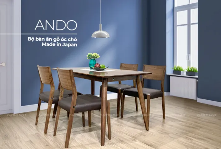 Bộ Bàn Ăn Ando 1M2 + 4 Ghế Asahi Nhật Bản - Thiết Kế Hiện Đại, Tinh Tế Cho Không Gian Bếp Thông Minh