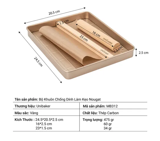 Bộ khuôn làm kẹo Nougat chống dính Unibaker MB312 - Dụng cụ nhà bếp bền đẹp, dễ sử dụng, tiết kiệm thời gian cho những tín đồ ẩm thực.