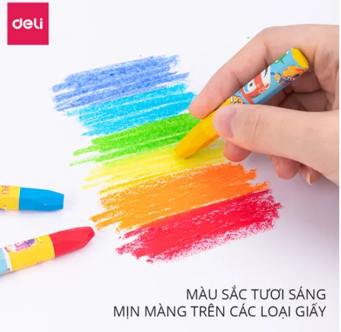 Bút Sáp Dầu SuperWings Deli EC009 - Hộp 12/18/24 Màu Sắc Tươi Sáng Dành Cho Trẻ Em - Đồ Dùng Học Tập Sáng Tạo