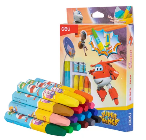 Bút Sáp Dầu SuperWings Deli EC009 - Hộp 12/18/24 Màu Sắc Tươi Sáng Dành Cho Trẻ Em - Đồ Dùng Học Tập Sáng Tạo