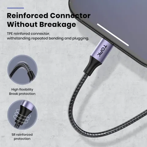 Cáp Sạc Nhanh TOPK AN10 Kim Loại Micro USB Type C - Sạc Nhanh 20W, Truyền Dữ Liệu 1Gb Trong 30s, Dây Bền Bỉ 30.000 Lần Uốn