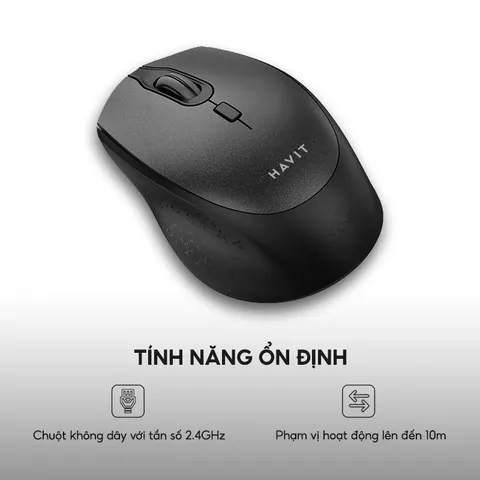 Chuột Không Dây Havit MS56GT - Chuột Máy Tính Tích Hợp 4 Nút Điều Chỉnh, Thiết Kế Ergonomic, Tần Số 2.4GHz, Độ Nhạy 800-1600 DPI