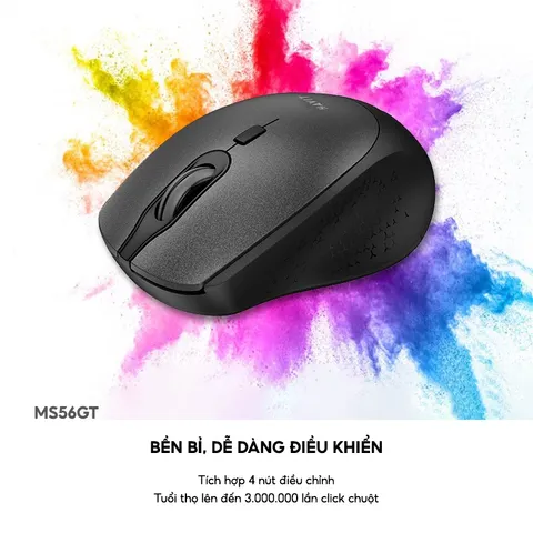 Chuột Không Dây Havit MS56GT - Chuột Máy Tính Tích Hợp 4 Nút Điều Chỉnh, Thiết Kế Ergonomic, Tần Số 2.4GHz, Độ Nhạy 800-1600 DPI