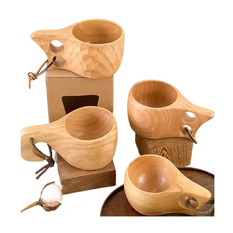 Cốc gỗ Kuksa Bushcraft tự nhiên - Cốc cổ điển vintage, quà tặng hoàn hảo cho cắm trại, du lịch và bạn bè